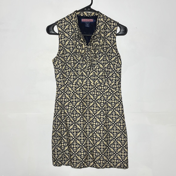 Vineyard Vines 100% Silk Geometric Ruffle Detail Printed Dress Size 0 - Picture 1 of 8